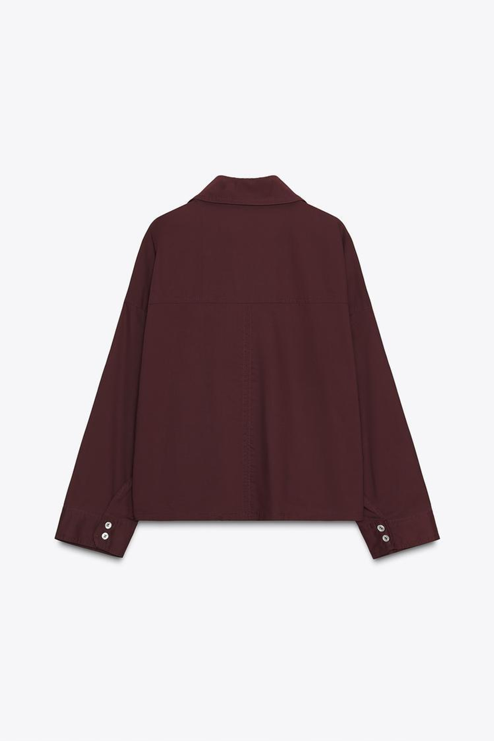 ZARA РУБАШКА ИЗ ПОПЛИНА С ПУГОВИЦАМИ, БУРГУНДИ