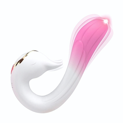 Бело-розовый вибромассажер-уточка - 16,2 см. (Цвет: белый с розовым)