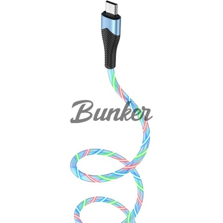 Кабель USB-micro-USB Borofone BU19,голубой металл штекер,1м,круглый RGB,2.4А