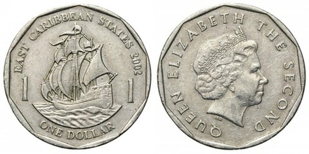 Восточные Карибы 1 доллар, 2002-2007 Королева Елизавета II XF