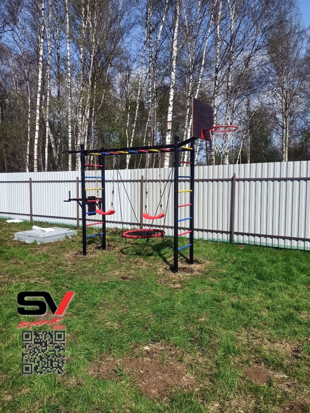 Монтаж уличной шведской стенки Sv Sport Рукоход (4 вертикальных столба)