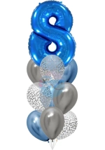 Фонтан c синей цифрой «8» из 10 воздушных шаров с гелием