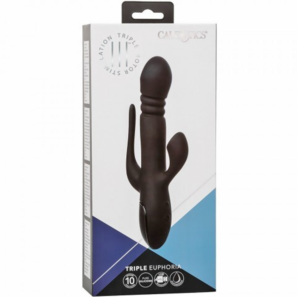 Вибромассажер тройной CalExotics III Triple Euphoria с режимом всасывания и анальной стимуляцией, 14 см x 3.75 см