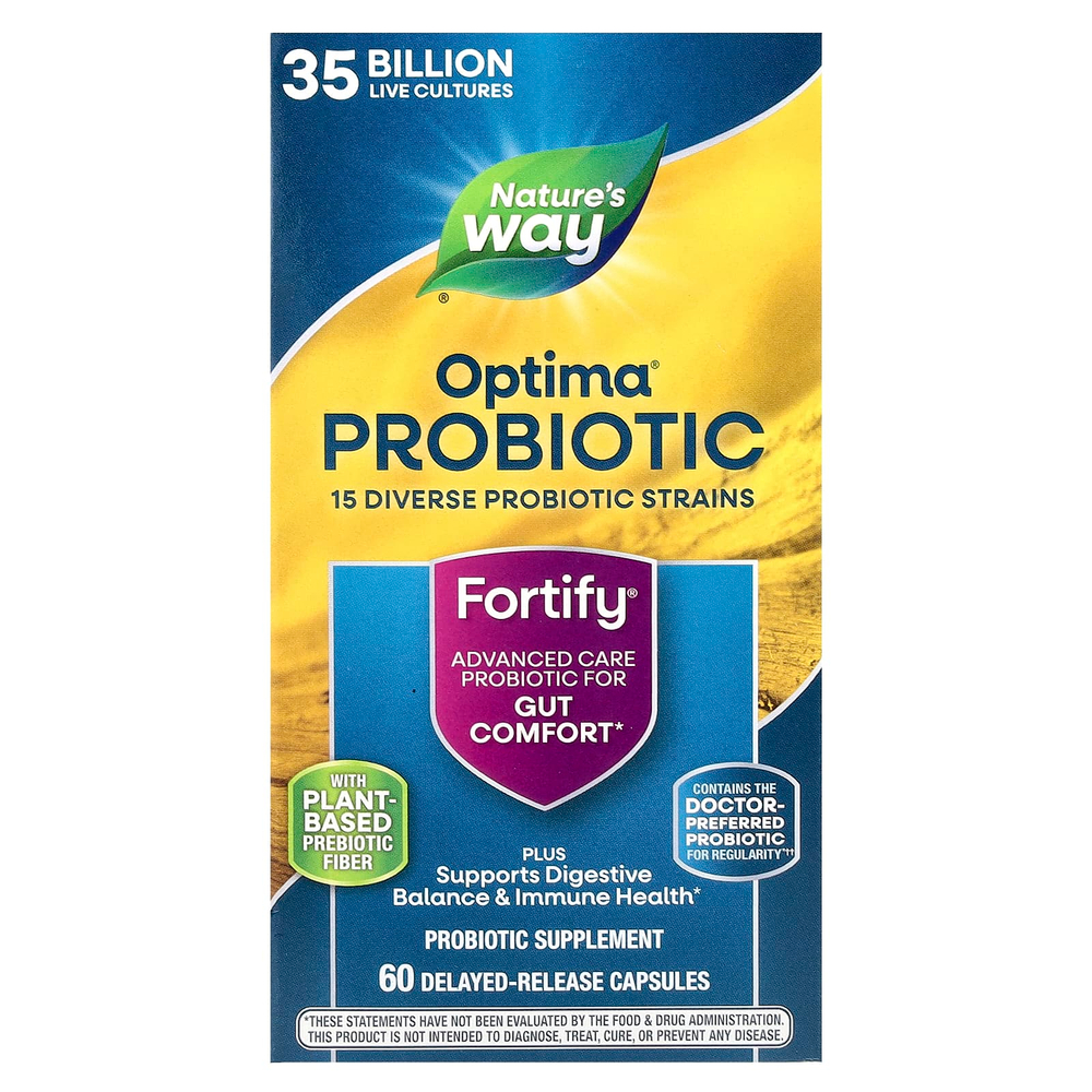 Nature's Way, Optima® Probiotic, Fortify®, комфорт для кишечника, 35 млрд, 60 капсул с отсроченным высвобождением