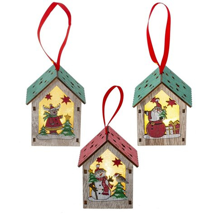 GAEM Изделие декоративное подвесное "Домик" с подсветкой (3хLR1130), L7 W5,5 H9 см, 3в.