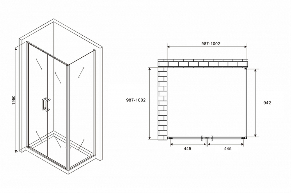 Душевой уголок Abber Sonnenstrand 100x100 AG04100BC-S100B профиль Черный стекло прозрачное
