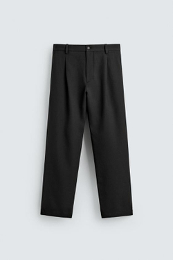 ZARA БРЮКИ ИЗ ШЕРСТИ С ЗАЩИПАМИ, ЧЕРНЫЙ