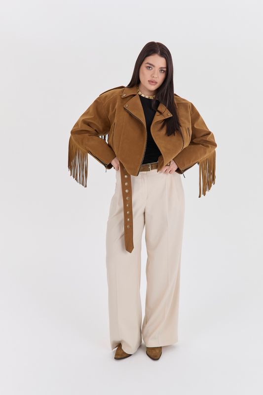 Куртка из искусственной замши, коричневая