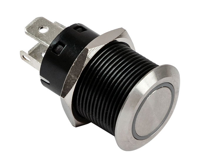 Кнопка без фиксации, подсветка белая, 12 В, 20А, 19мм