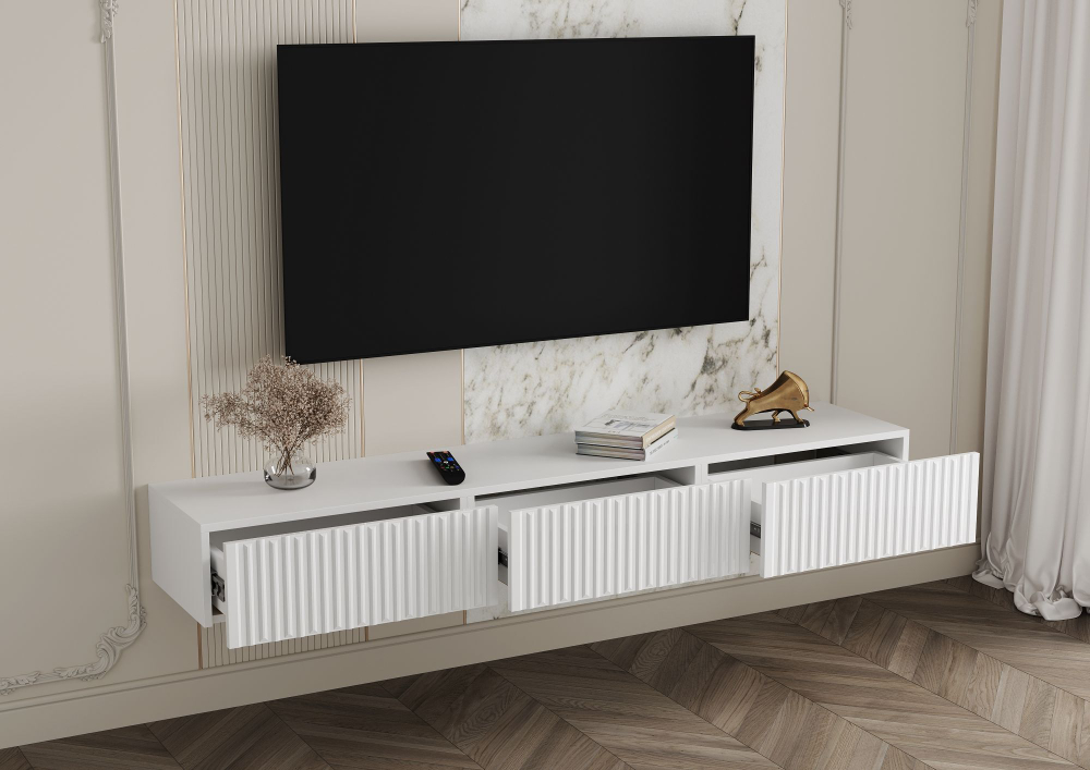 Тумба под телевизор подвесная Белый Глянец 161,9х19,8х34,6 см