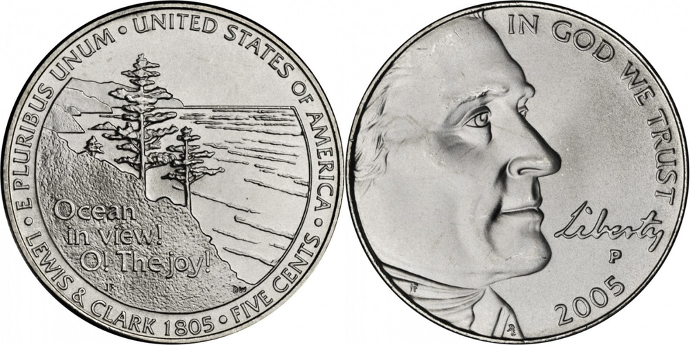 США 5 центов, 2005 200 лет экспедиции Льюиса и Кларка - Выход к океану