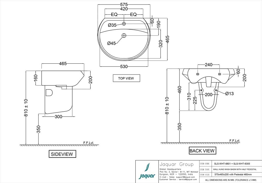 Jaquar, полупьедестал для раковины Solo, Белый SLS-WHT-6305