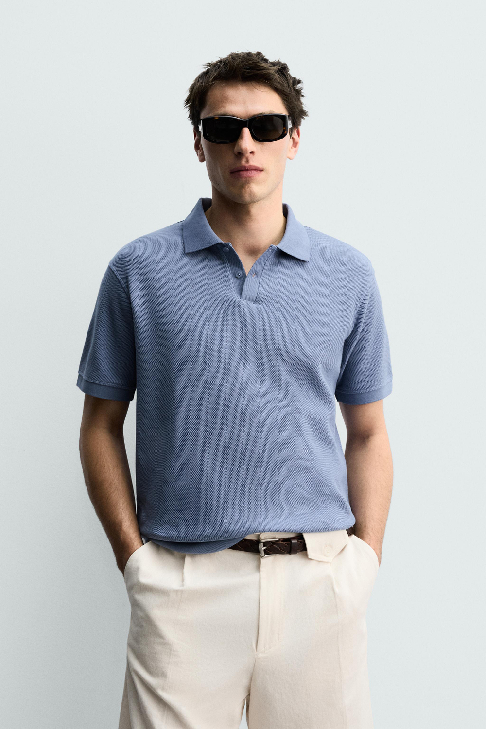 ZARA ПОЛО ПИКЕ REGULAR FIT, СИНИЙ
