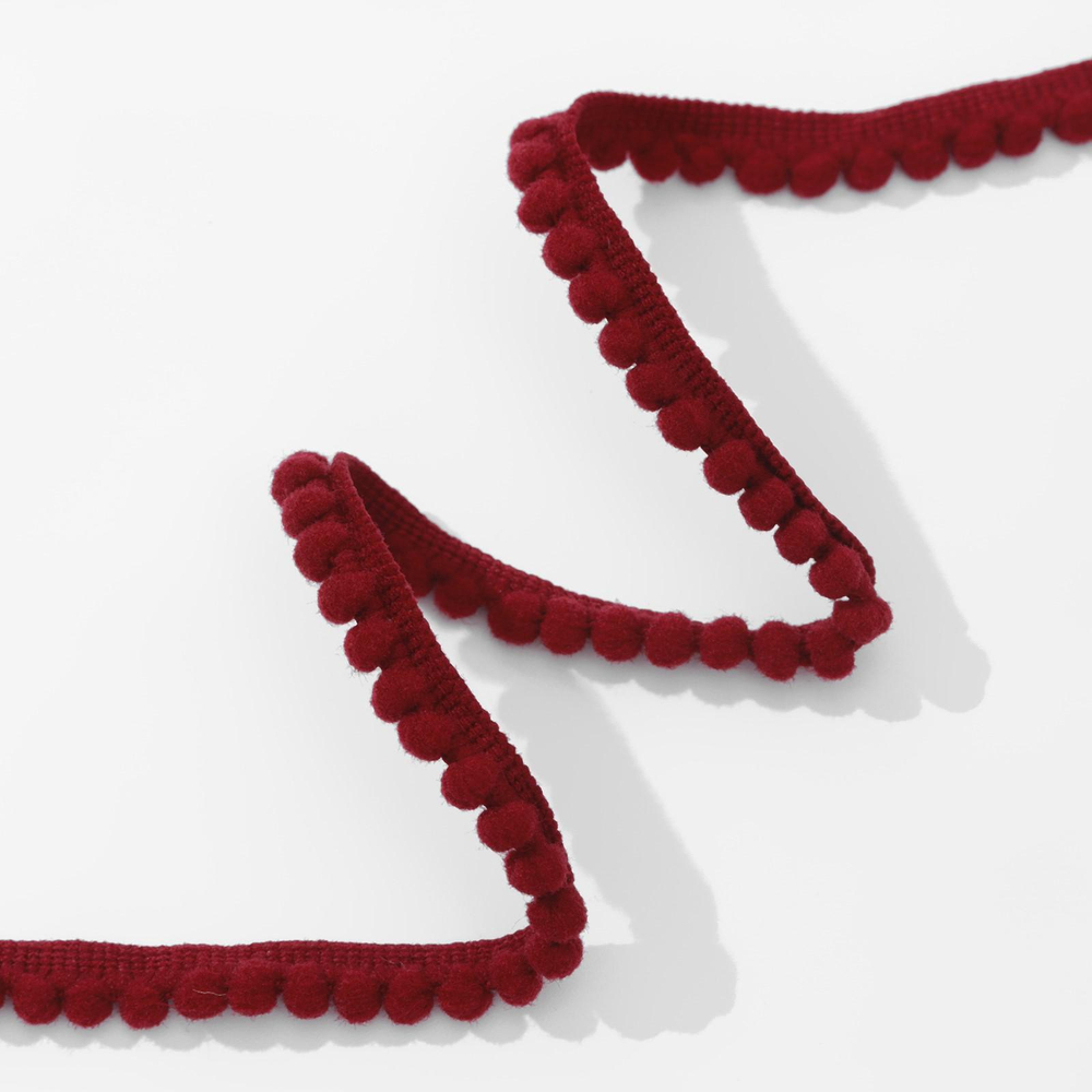 Тесьма декоративная с помпонами, 12 мм, цвет бордовый