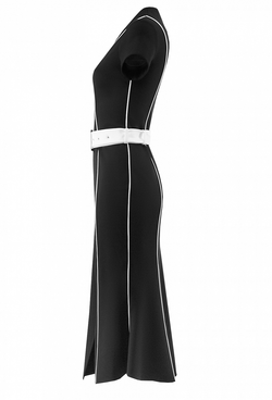 Трикотажное платье с поясом чёрное 04-02-20 SS