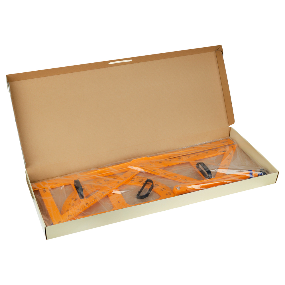 Набор для школьной доски СТАММ (линейка 100см, треугольник 30°, треугольник 45°, транспортир, циркуль), пластик, желтый, коробка