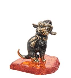 Народные промыслы AM-1954 Фигурка «Собака Зимнее счастье» (латунь, янтарь)