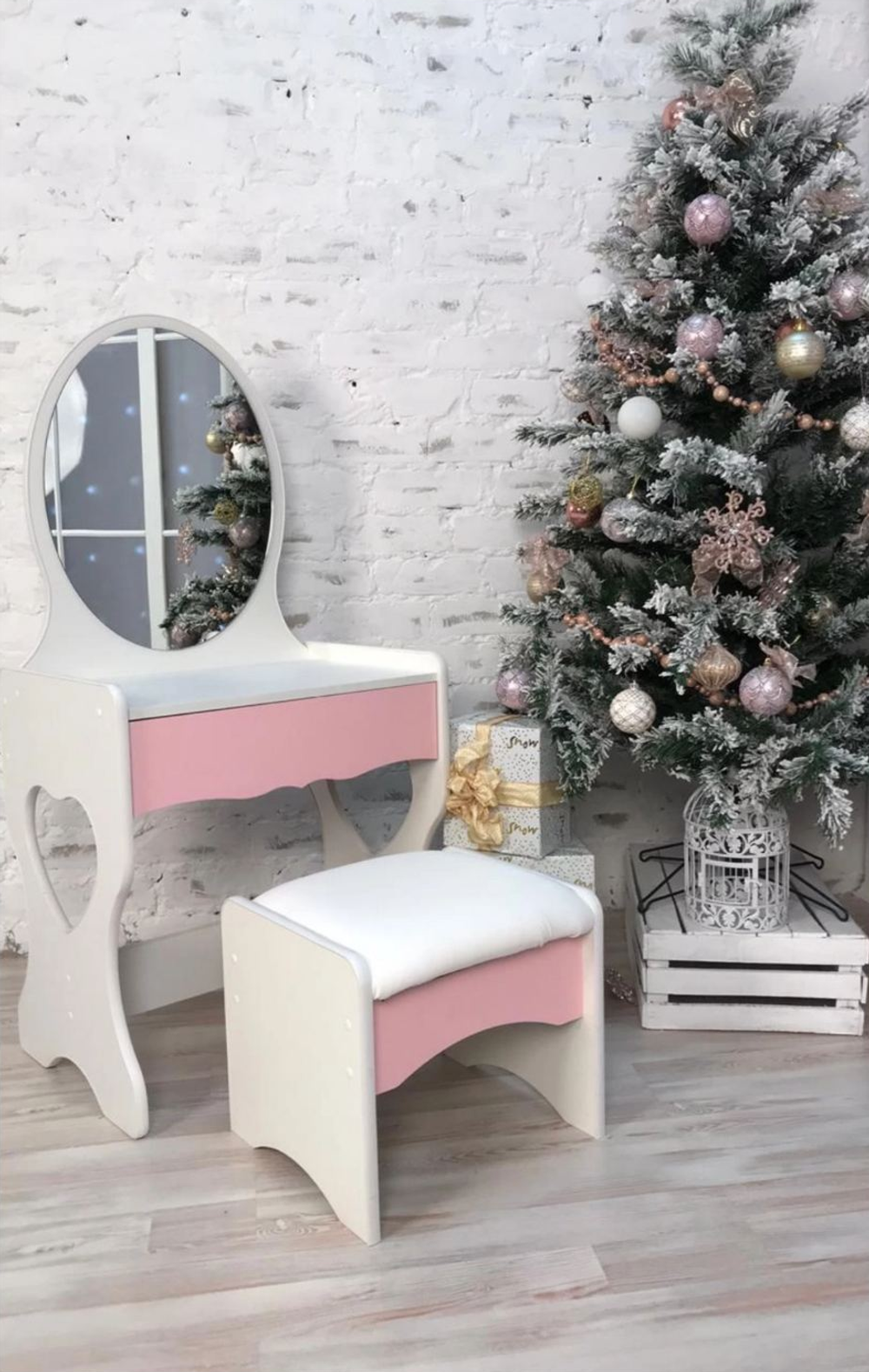 Туалетный столик Овал белый/розовый