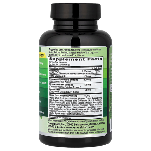 Emerald Laboratories, добавка для здоровья сахара в крови, 60 растительных капсул