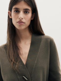 Massimo Dutti Длинный кардиган с пуговицами, серовато-зеленый