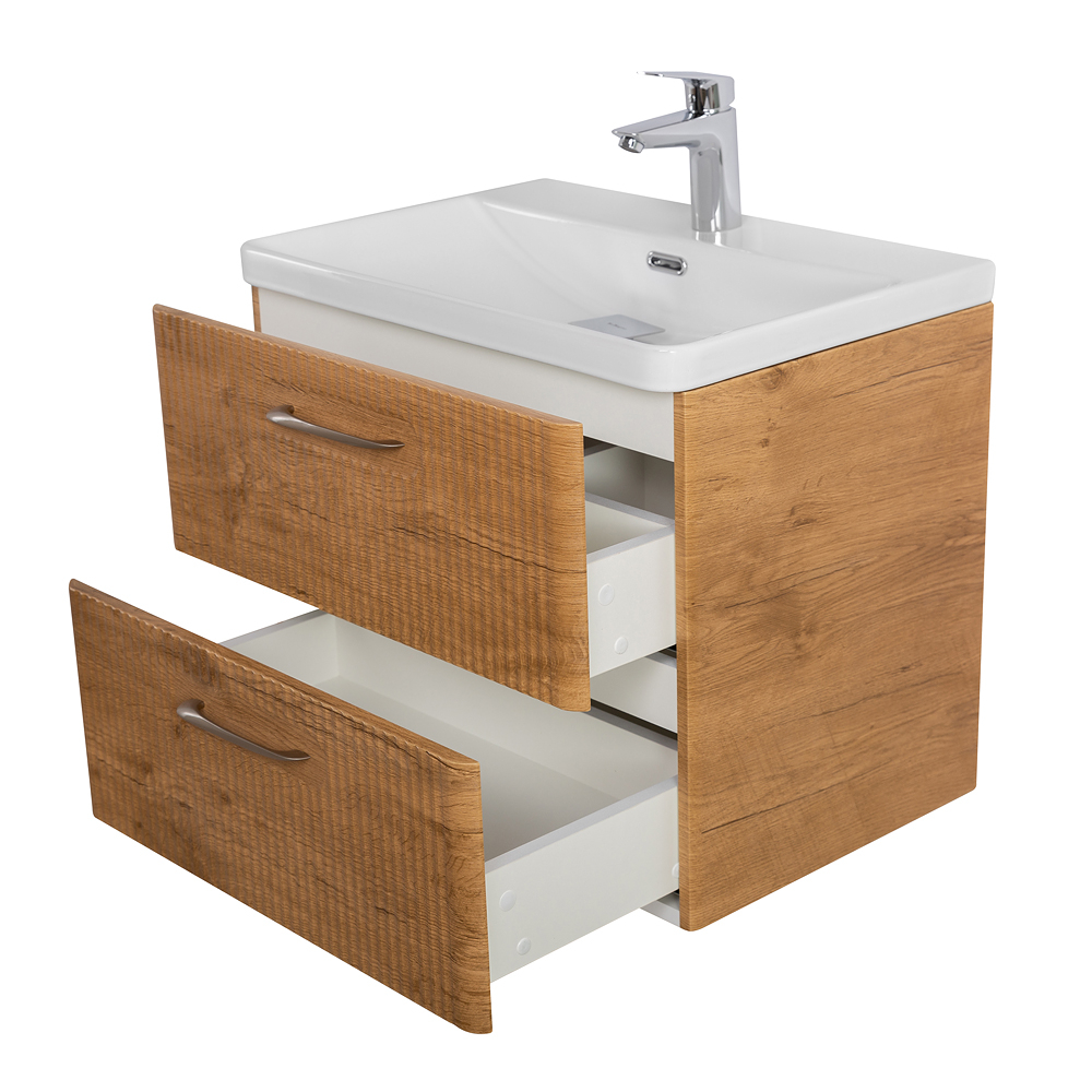 Подвесная тумба с раковиной Belbagno DUE 60 см Rovere Nature DUE-600-2C-SO-RN-P + BB-8076-3-60