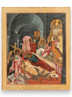 Ангел Хранитель оберегает спящего человека - деревянная икона на левкасе