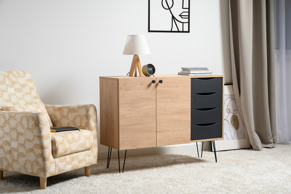 Комод Брюс 16.233, Battle rock FSC Santiago,Черный, Кварц Блэк