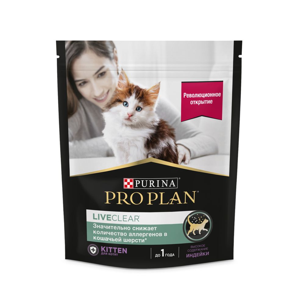 Сухой корм PRO PLAN Kitten LIVECLEAR для котят для снижения количества аллергенов в шерсти индейка 400 г