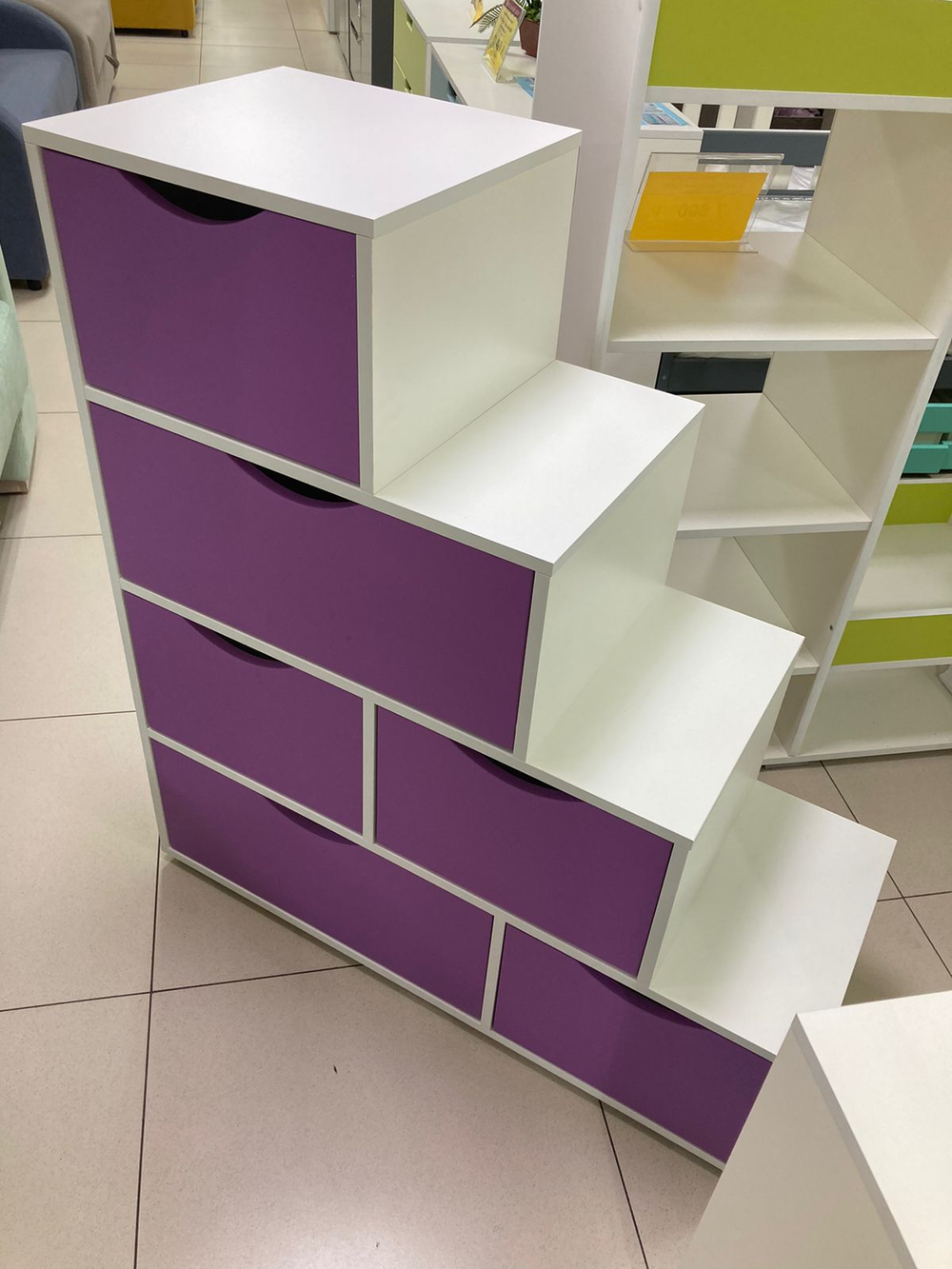 Комод Лесенка МДФ белый/фиалка