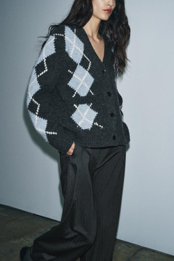 ZARА ЖАКЕТ 100% ШЕРСТЬ РОМБЫ, СЕРЫЙ/СИНИЙ