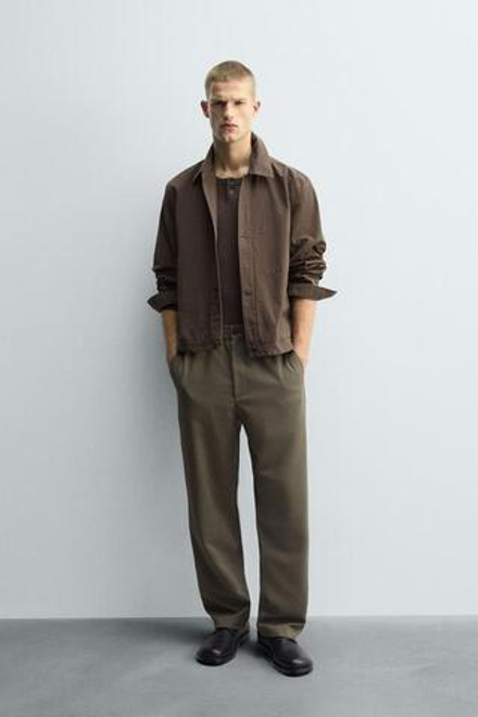 ZARA БРЮКИ-ДЖОГГЕРЫ КЛАССИЧЕСКОГО КРОЯ, ОЛИВКОВЫЙ