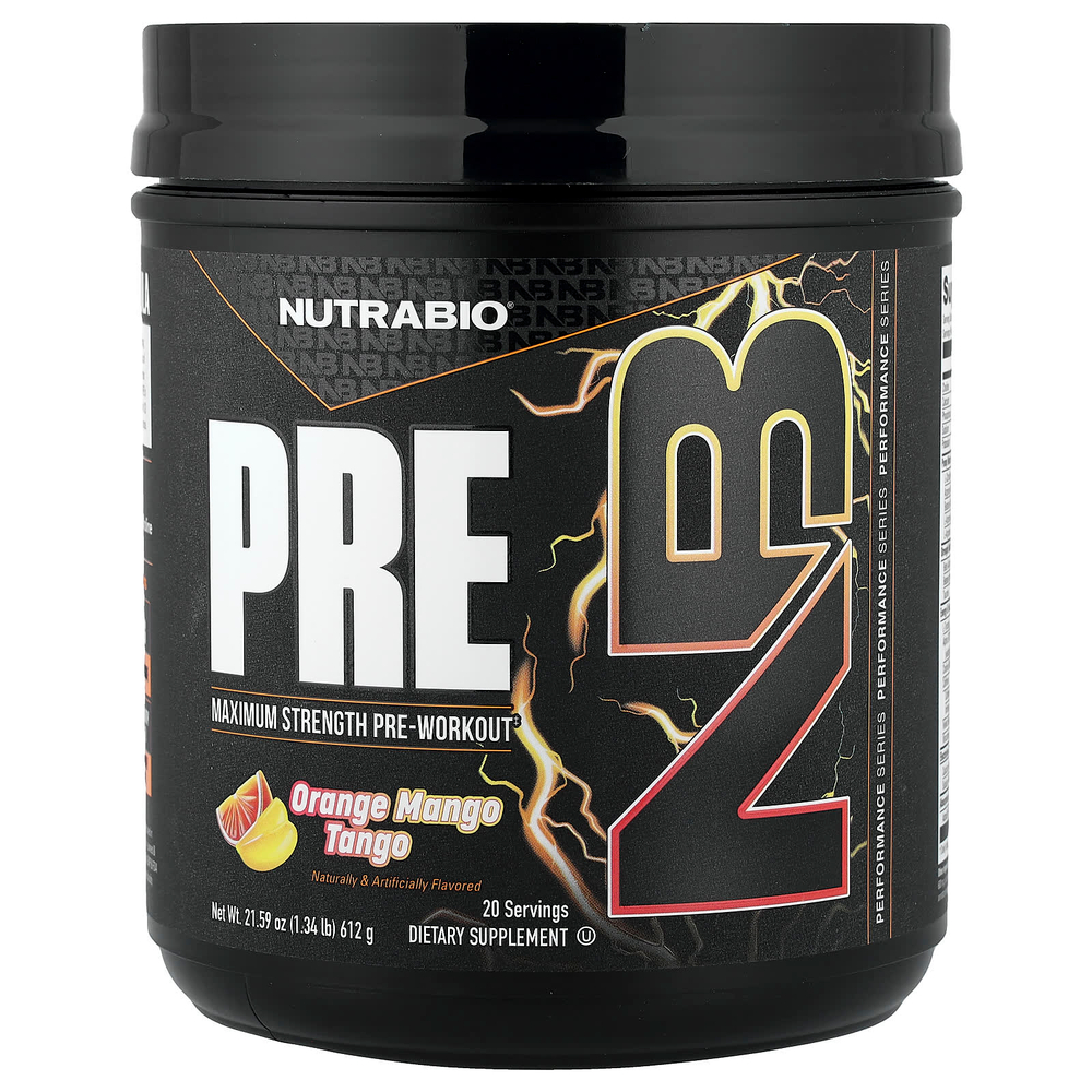 NutraBio, PRE-Workout, апельсин и манго, 612 г (1,34 фунта)
