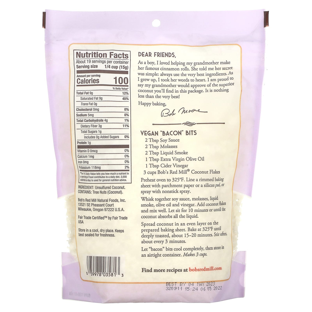 Bob's Red Mill, Кокосовая стружка, несладкая, несульфированная, 284 г (10 унций)