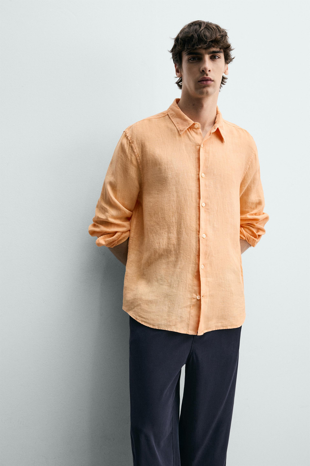 ZARA РУБАШКА ИЗ 100% ЛЬНА, ОРАНЖЕВЫЙ