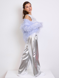 Костюм тройка брючный праздничный с пайетками для девочки сирень серебро