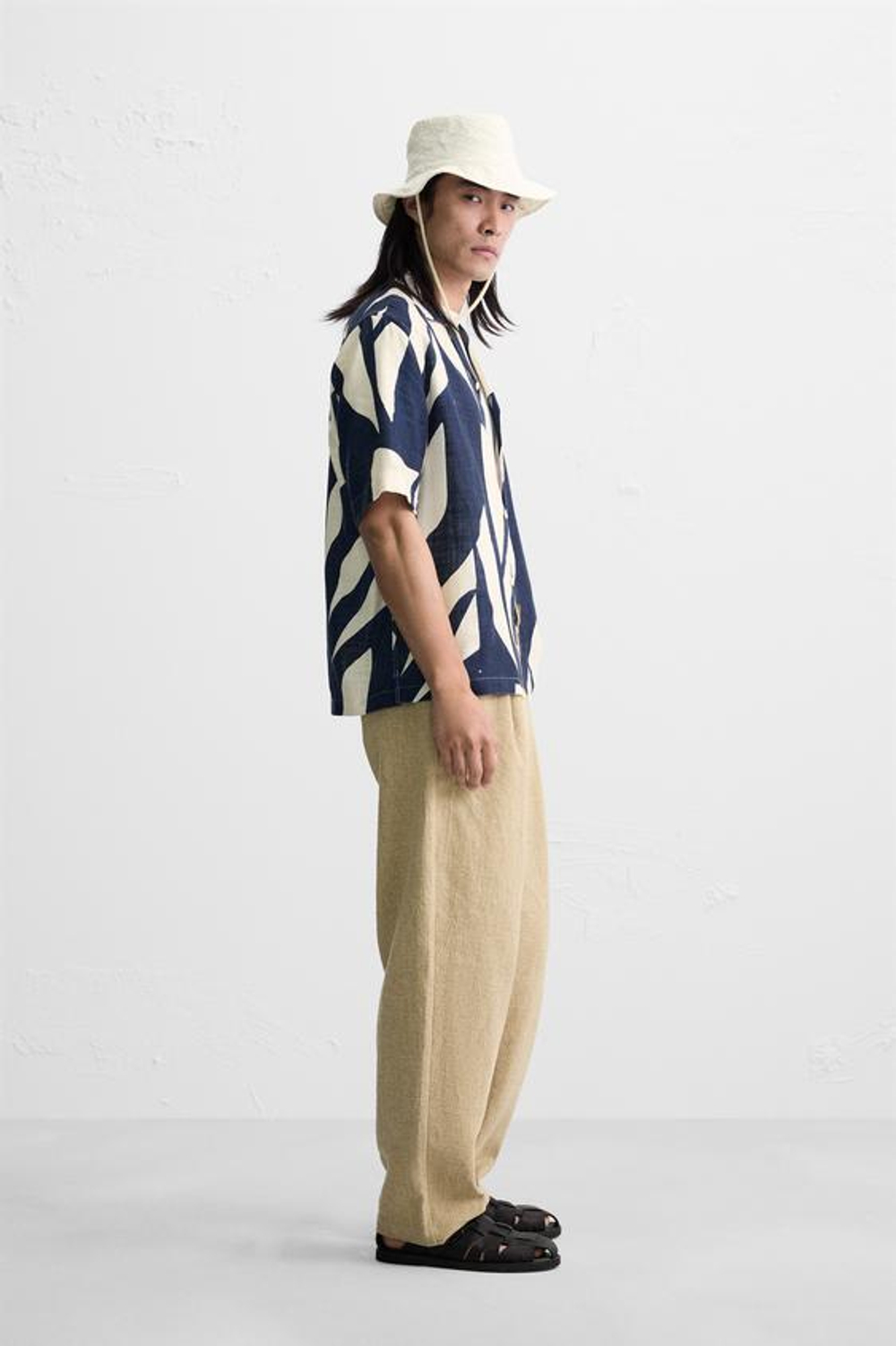 ZARA РУБАШКА С АБСТРАКТНЫМ ПРИНТОМ, МОРСКОЙ СИНИЙ