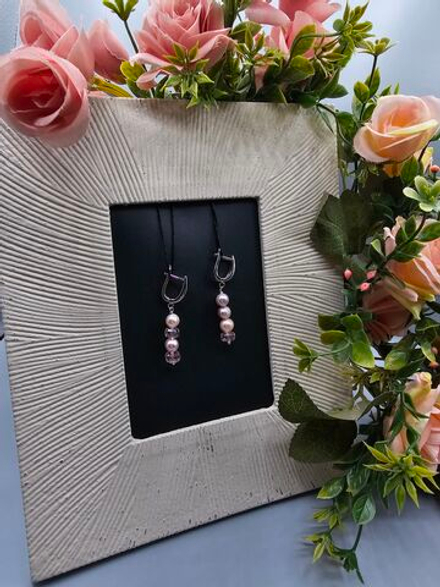 Серьги из натуральных камней "Розовая дымка", ручная работа, гипоаллергеновый материал