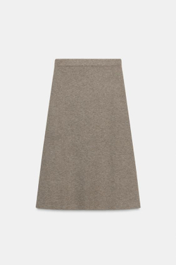 ZARA ТРИКОТАЖНАЯ ЮБКА МИДИ, ПЕСОЧНЫЙ МЕЛАНЖ