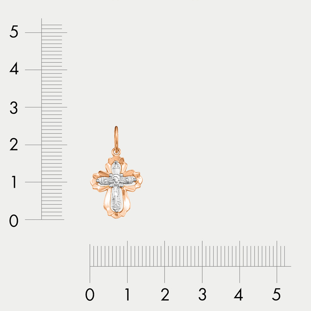 Крест женский православный из комбинированного золота 585 пробы без вставок (арт. 080482)
