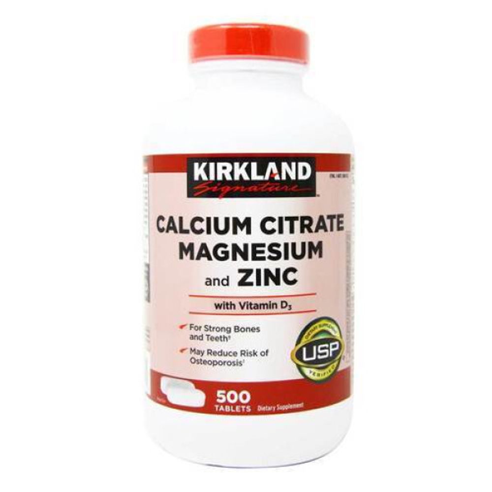Kirkland Signature Calcium citrate, magnesium and zinc with vitamin D3 500 tablets | Цитрат кальция, магнезия и цинк