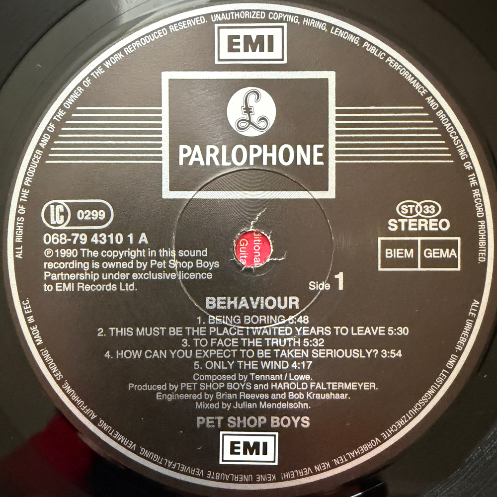 Pet Shop Boys ‎– Behaviour (Европа 1990г.)