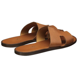Hermes Lzmere set wear flat-bottomed round head fashion sandals men's brown, H041141Z H03