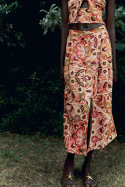 ZARA МИДИ-ЮБКА С РУСТИЧНЫМ ПРИНТОМ, РАЗНОЦВЕТНЫЙ