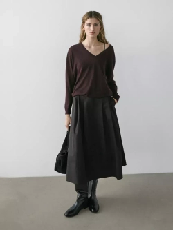 Massimo Dutti Юбка миди со складками-плиссе, черный