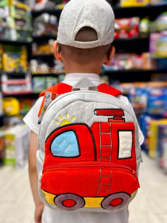 Рюкзак детский в садик плюшевый дошкольный пожарная машина
