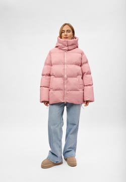 Пуховик Рокет миди розовый в полоску
