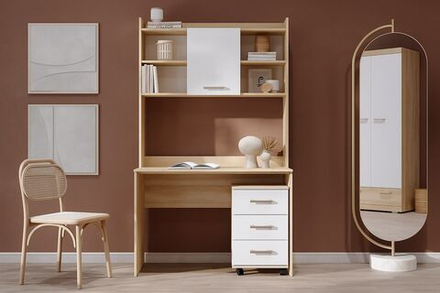 Стол компьютерный с ящиками и полками Дуб Сонома/Белый глянец 111,8х57х187 см