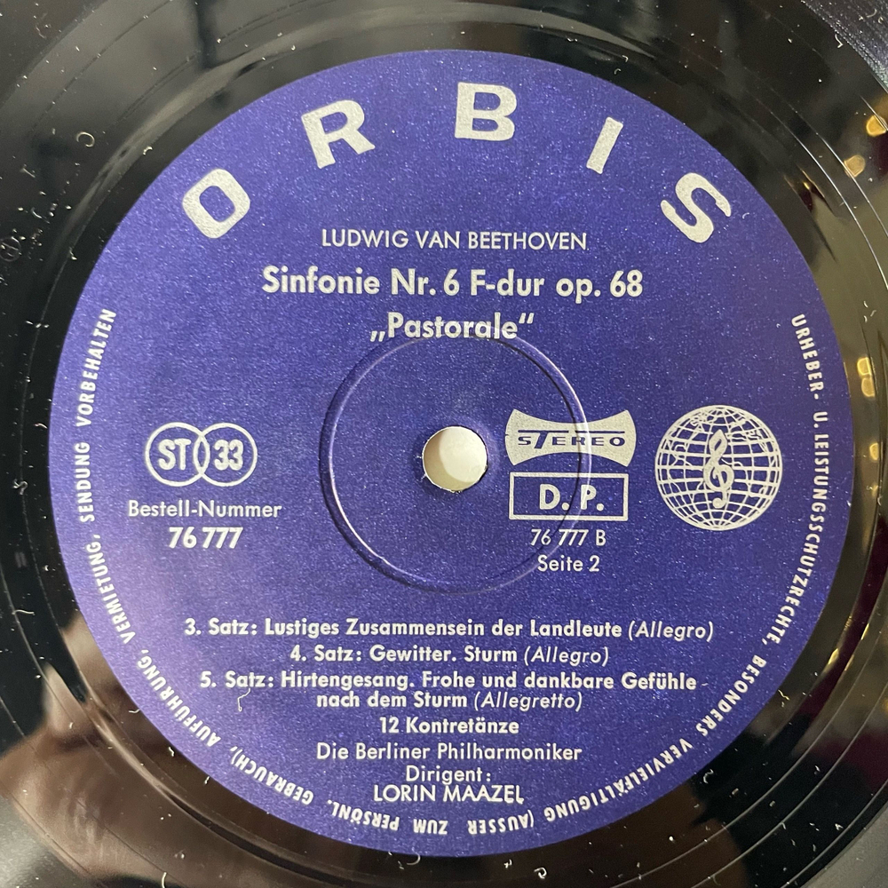 Винтажная виниловая пластинка LP Beethoven Бетховен, Berliner Philharmoniker, Lorin Maazel Sinfonie Nr.6 Pastorale 12 Kontretanze (Германия 1982)