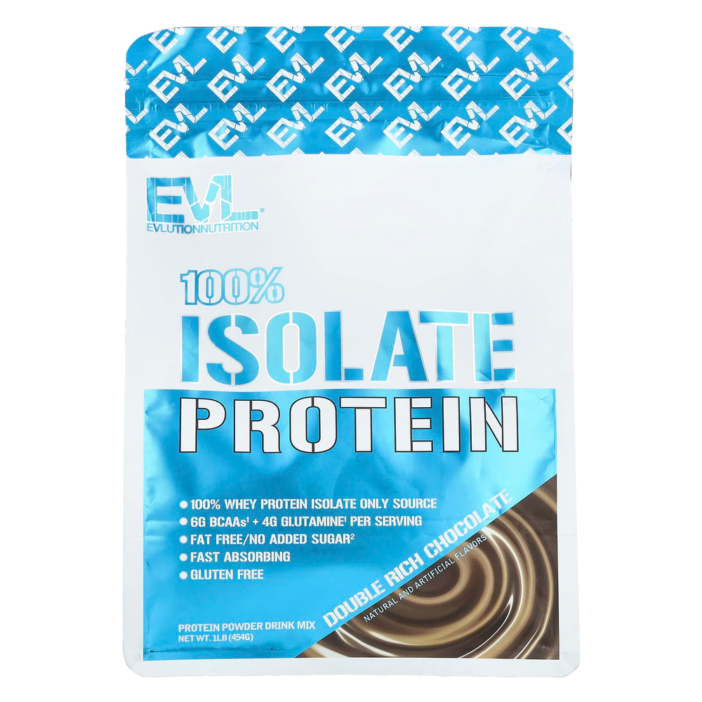 EVLution Nutrition, 100% изолят протеина, шоколад двойной насыщенности, 454 г (1 фунт)