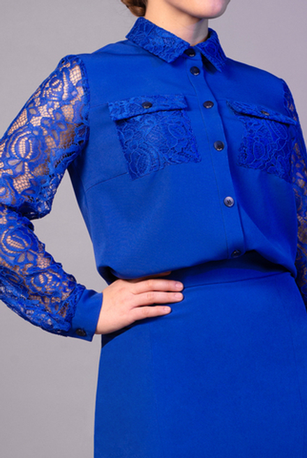 Блузка с кружевом 3469зе, василёк #184Вас093469зе